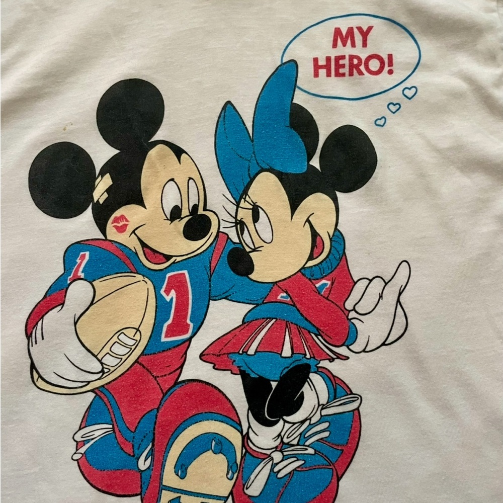 White and Blue Short Sleeve Tee with Mickey and Minnie Graphic
